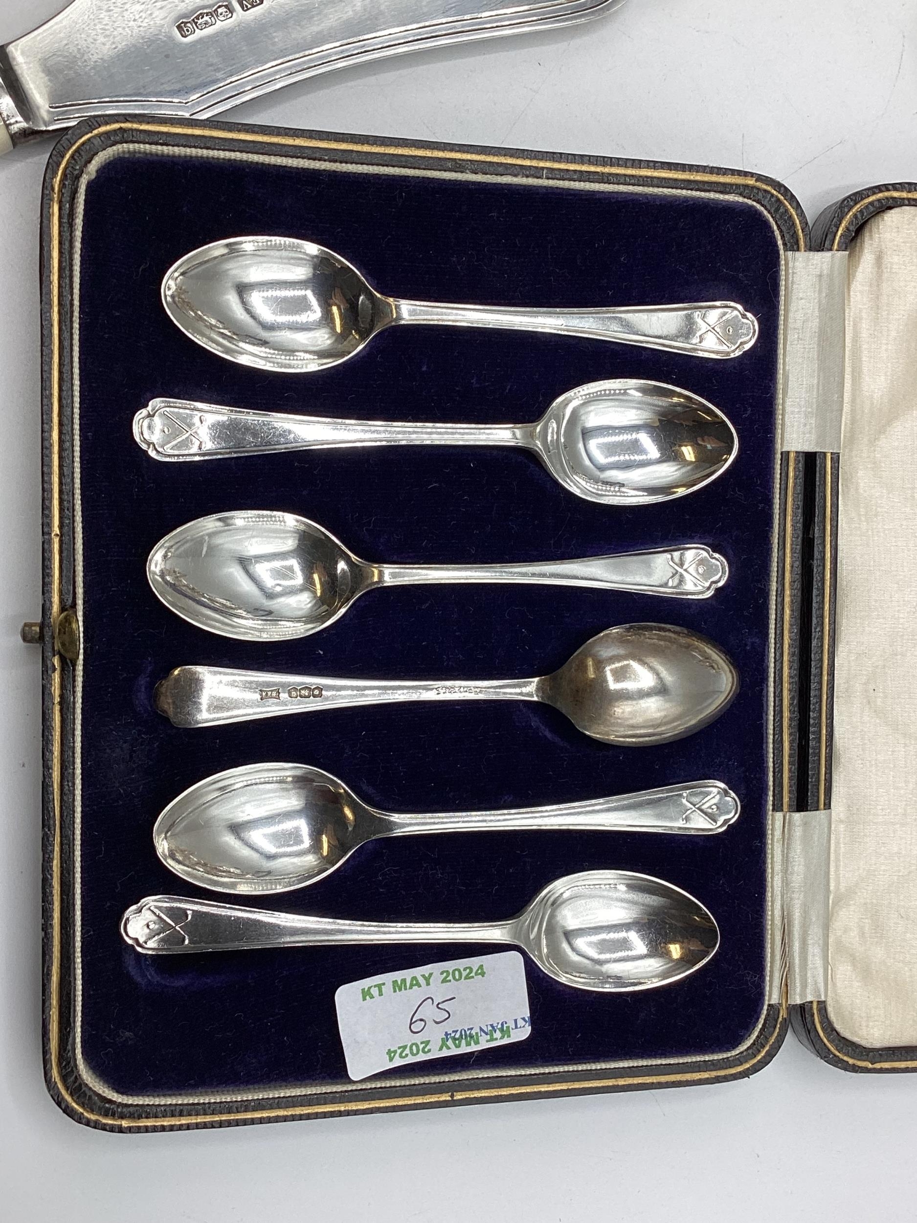 A quantity of hallmarked silver and plated items, to include teapot etc, mustards, spoons fish slice - Image 7 of 10