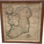 An oak framed old map of Ireland, 76 x 72cm overall, some wear, see images