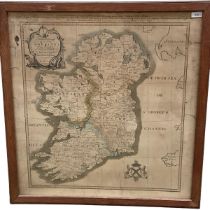 An oak framed old map of Ireland, 76 x 72cm overall, some wear, see images