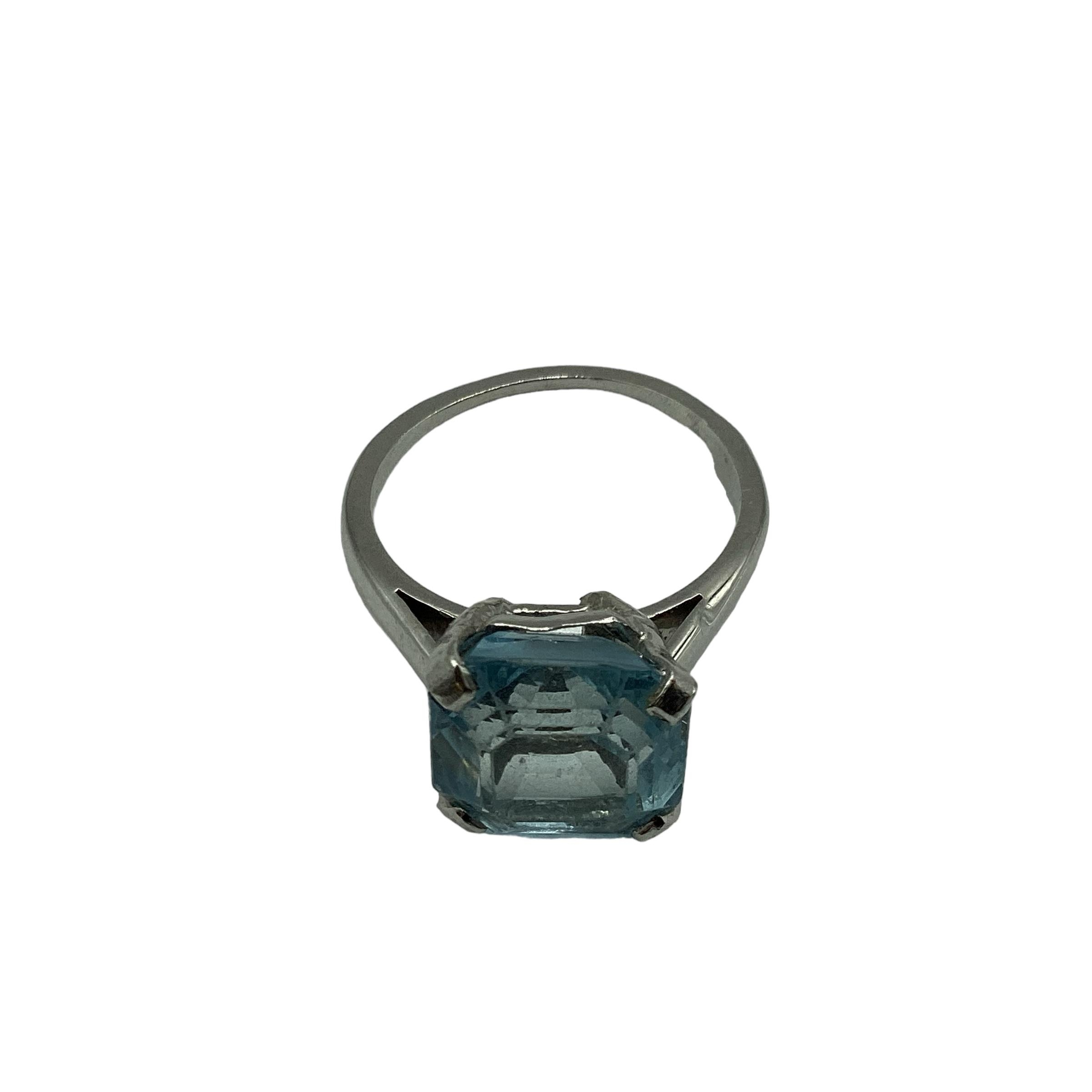 Cartier. Aquamarine and platinum dress ring. Single asscher cut aquamarine, to a four claw - Image 4 of 7