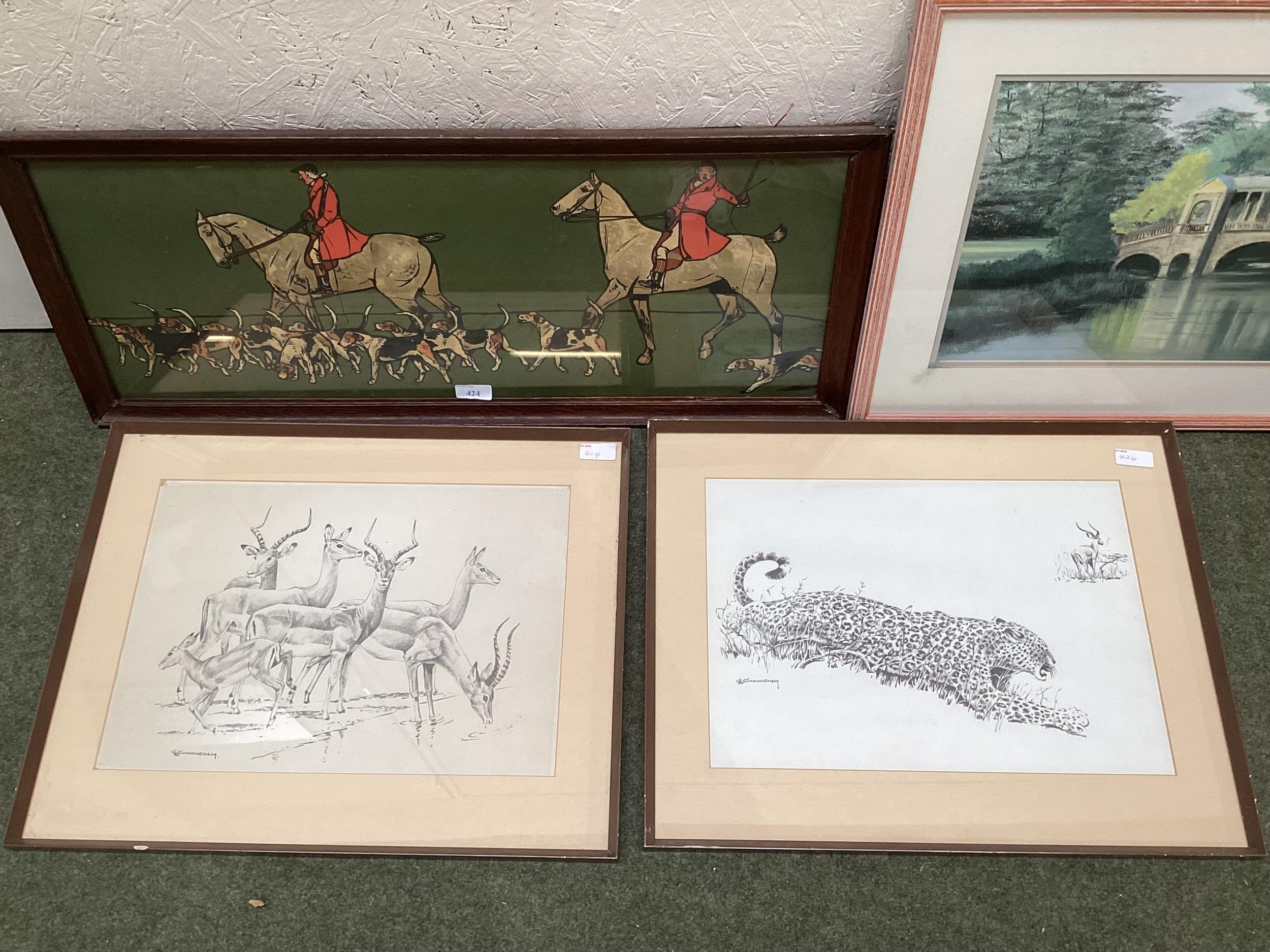 Quantity of pictures and prints to include a Cecil Aldin Hunting print, and a set of framed and - Image 10 of 14