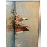 A pair of oils, fishing boats a sea off the coast, signed lower right R. Pembery, 14.5 x 32cm, in