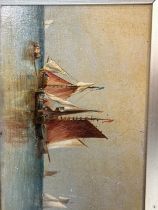 A pair of oils, fishing boats a sea off the coast, signed lower right R. Pembery, 14.5 x 32cm, in