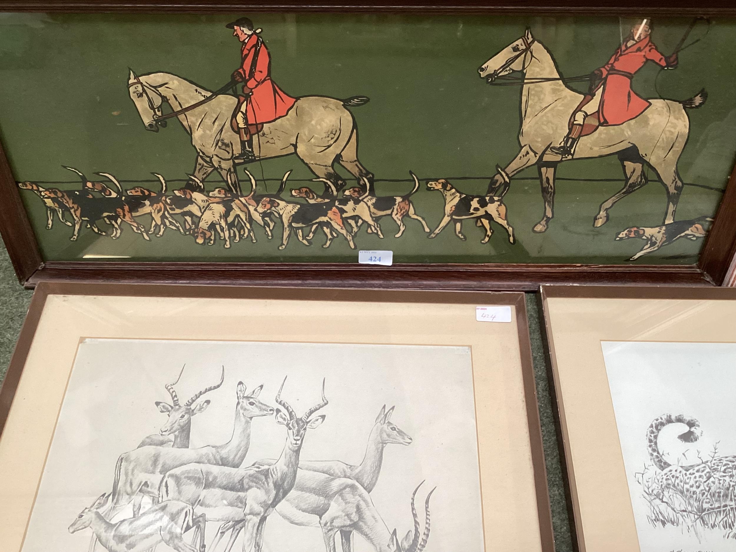 Quantity of pictures and prints to include a Cecil Aldin Hunting print, and a set of framed and - Image 13 of 14
