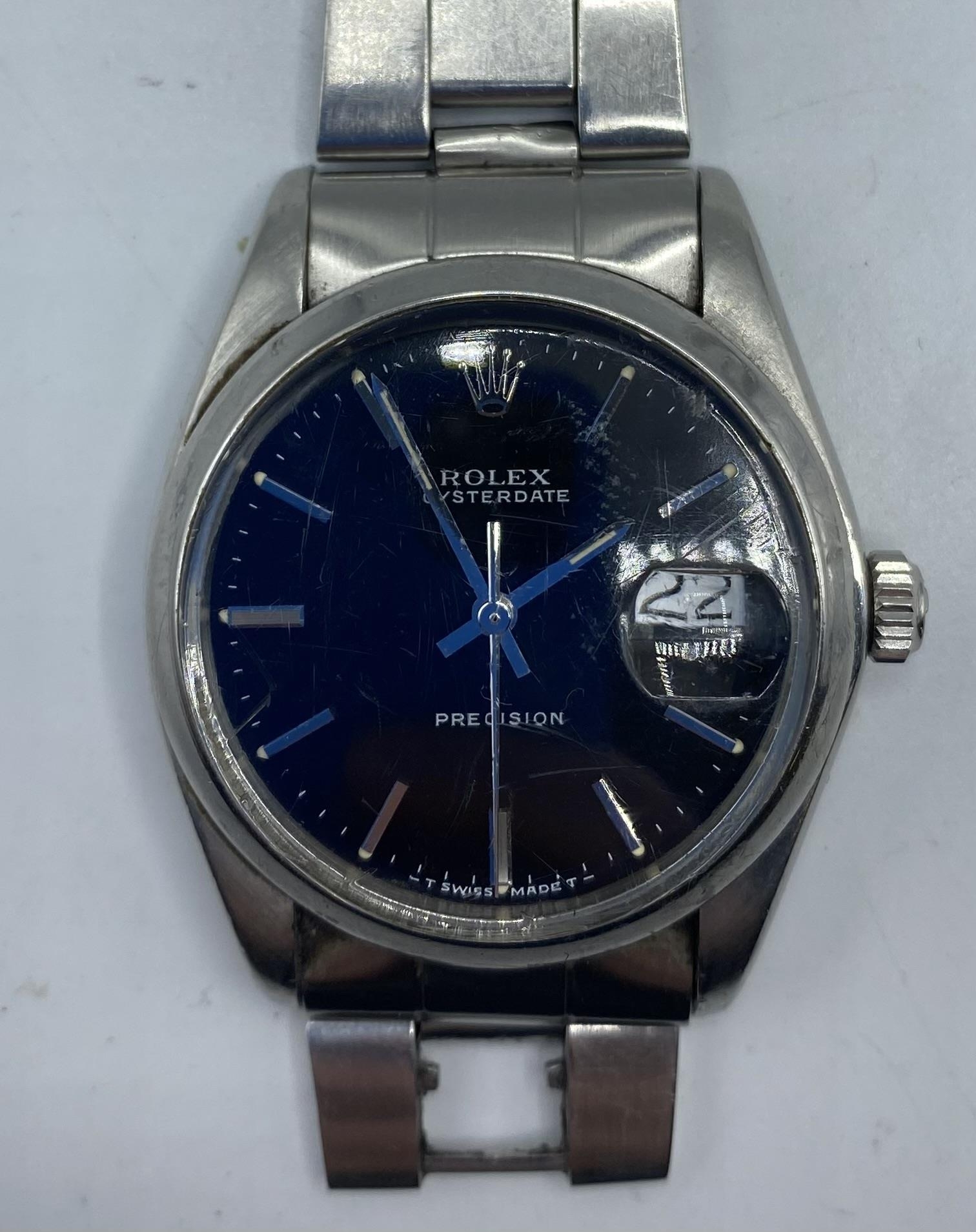 Rolex Oysterdate Precision stainless steel 34mm cased wristwatch. Black dial with silver baton - Image 2 of 4