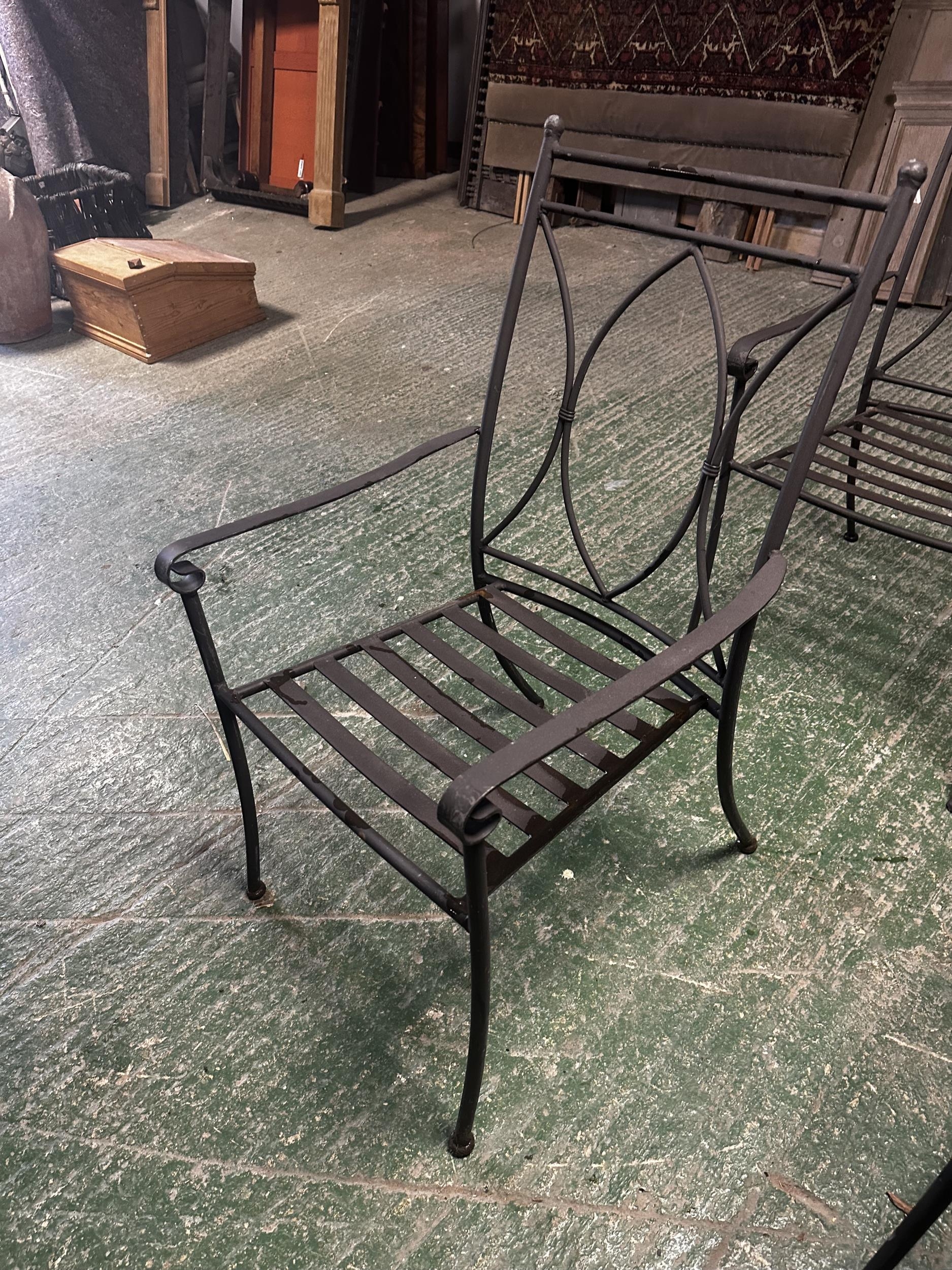 8 Neptune style iron garden arm chairs, (one with some rust). All with some general wear. - Image 4 of 5