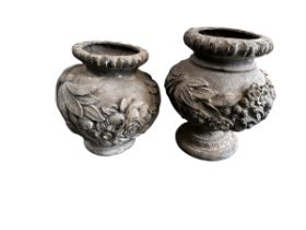 Two heavy decorative lead garden planters, some condition issues, please note, one base sunk