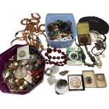 A large collection of hardstone and bead jewellery together with items of costume jewellery.