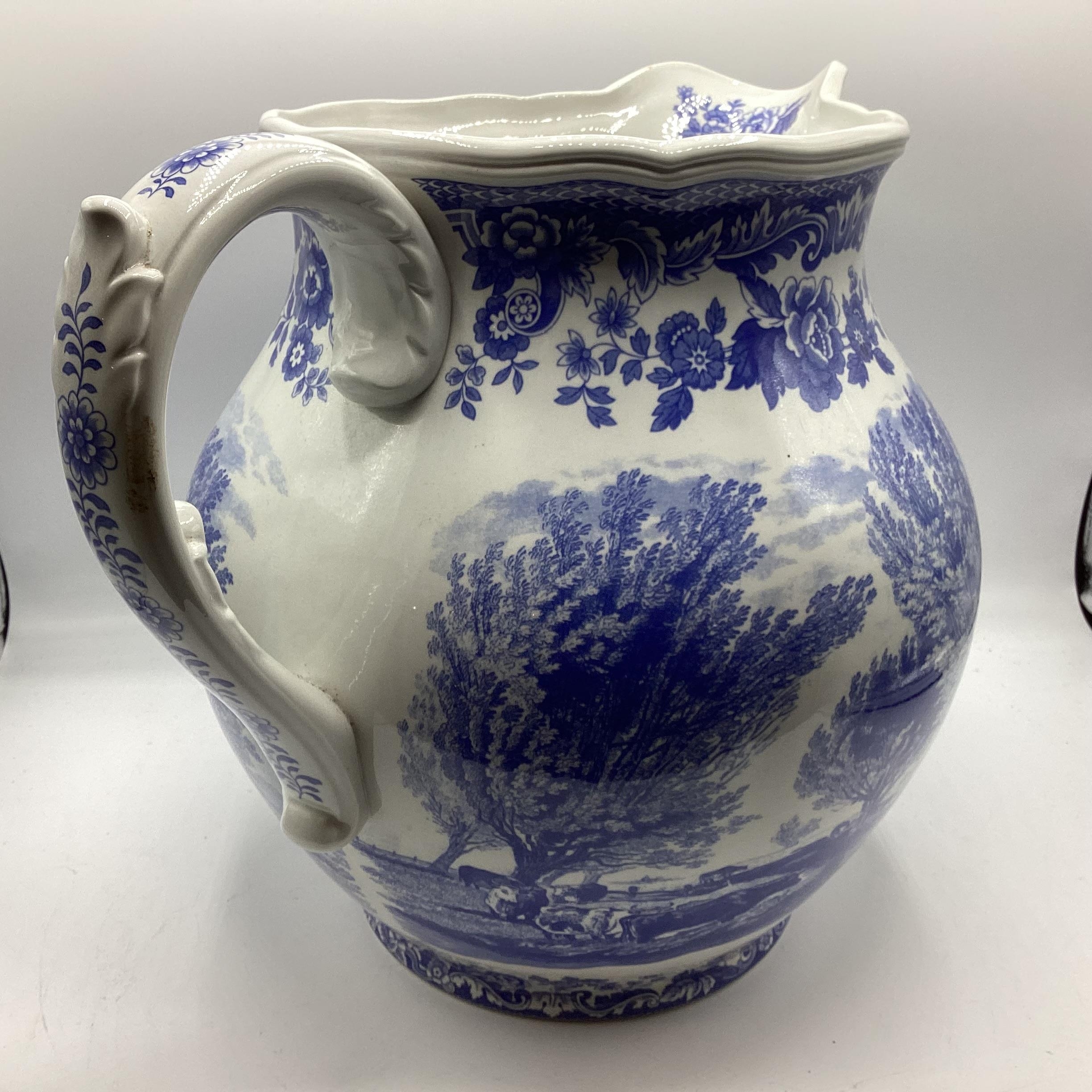 An oversized blue and white Spode jug, marked to base, " The signature collection, "Rural Scenes" - Image 4 of 6