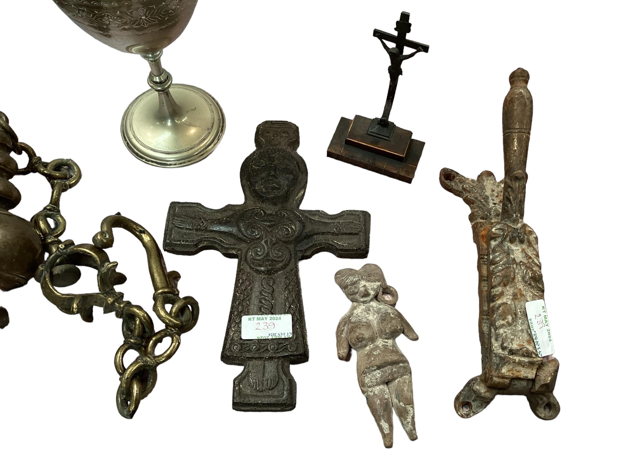 A quantity of metal wares to include a sword, a pierced casket, crucifix etc, see all images, Fawley - Image 8 of 8