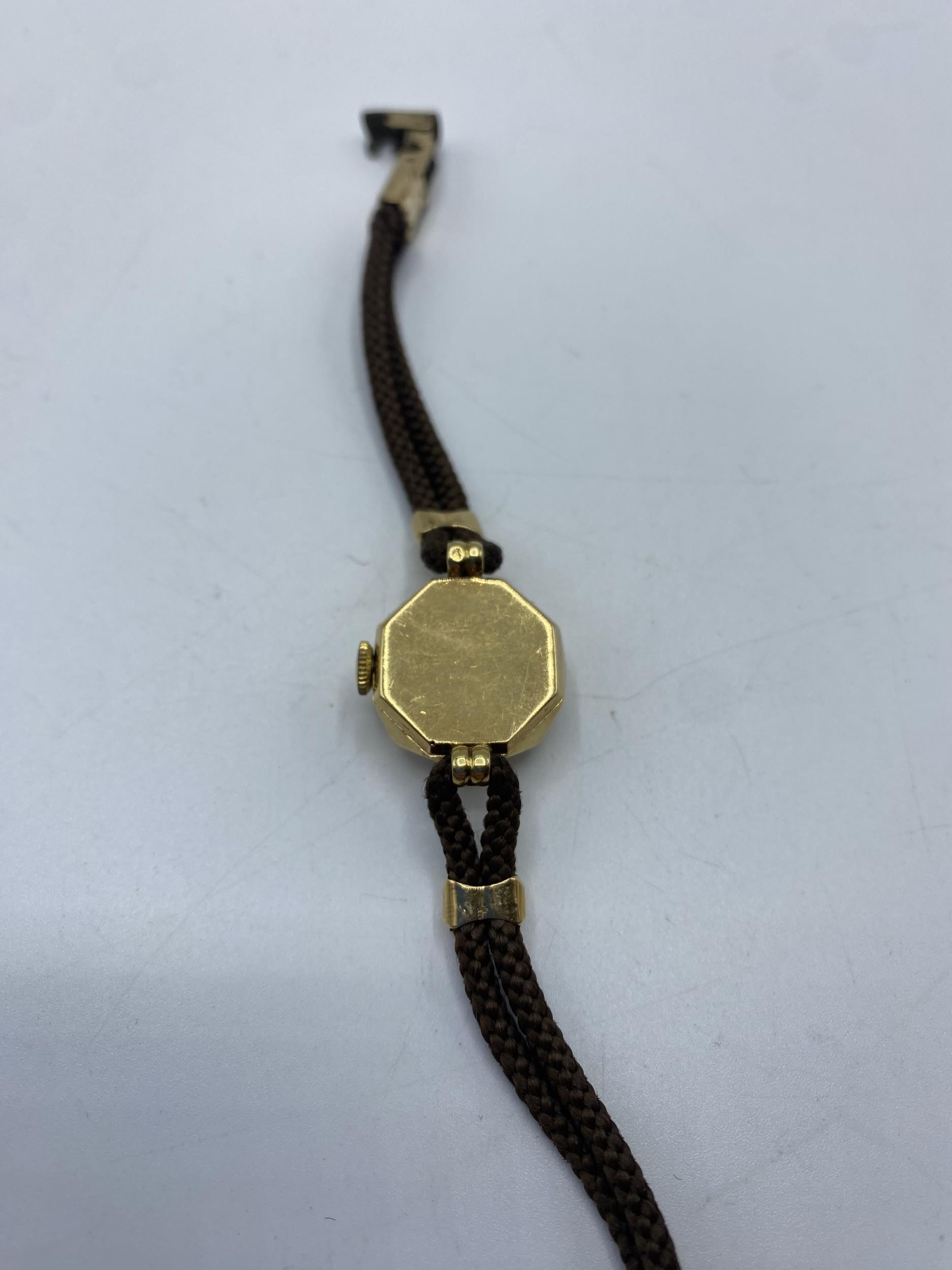 A Garrard and Co 18ct gold hexagonal domed cased ladies cocktail watch on cord strap. - Image 2 of 5