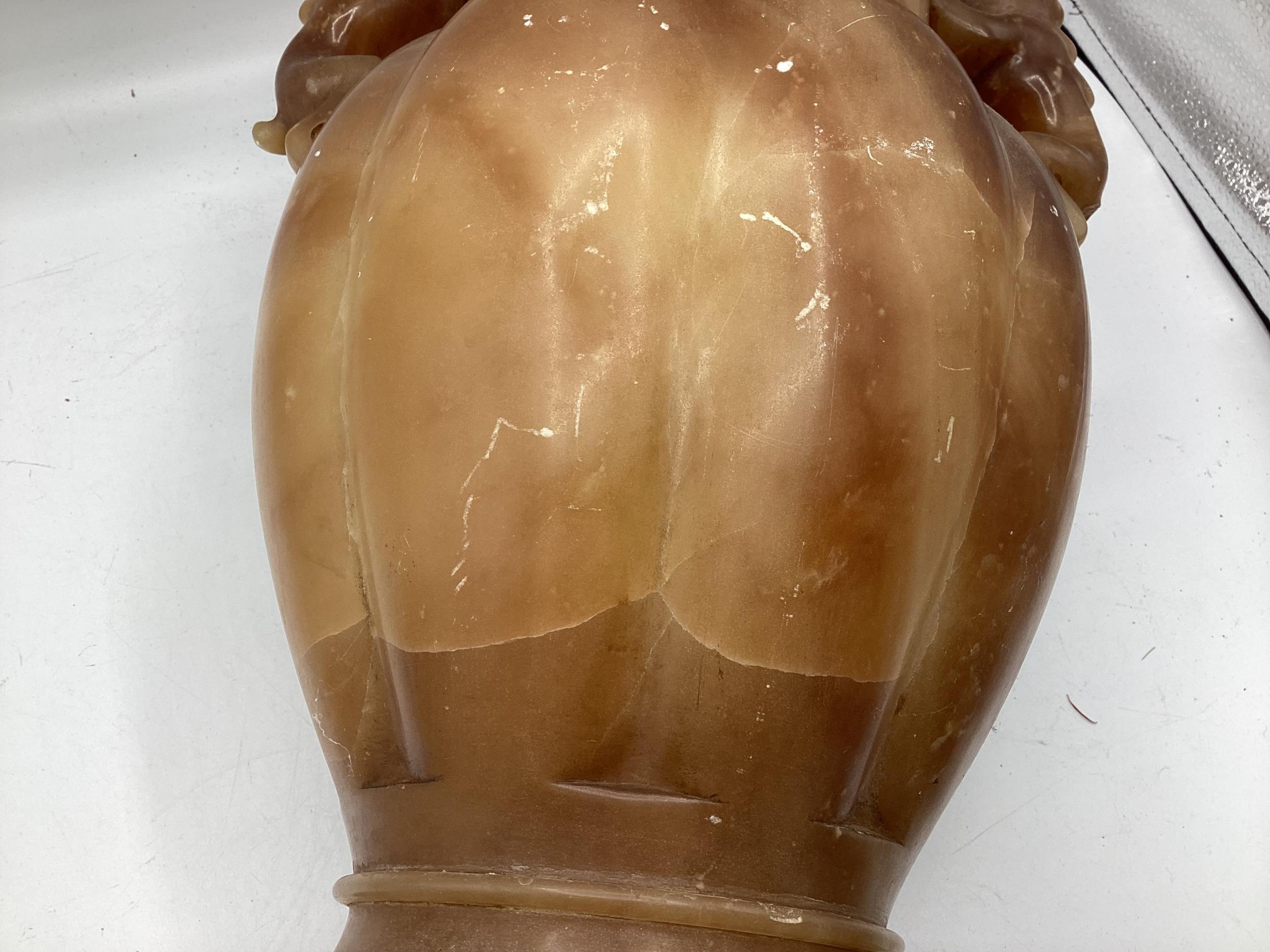 A Oriental soapstone vase, with mythical beasts to shoulders, approx 40cm H, losses and wear all - Image 8 of 9