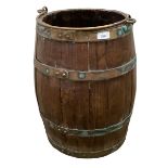 A wooden and brass coopered grape harvesting vessel