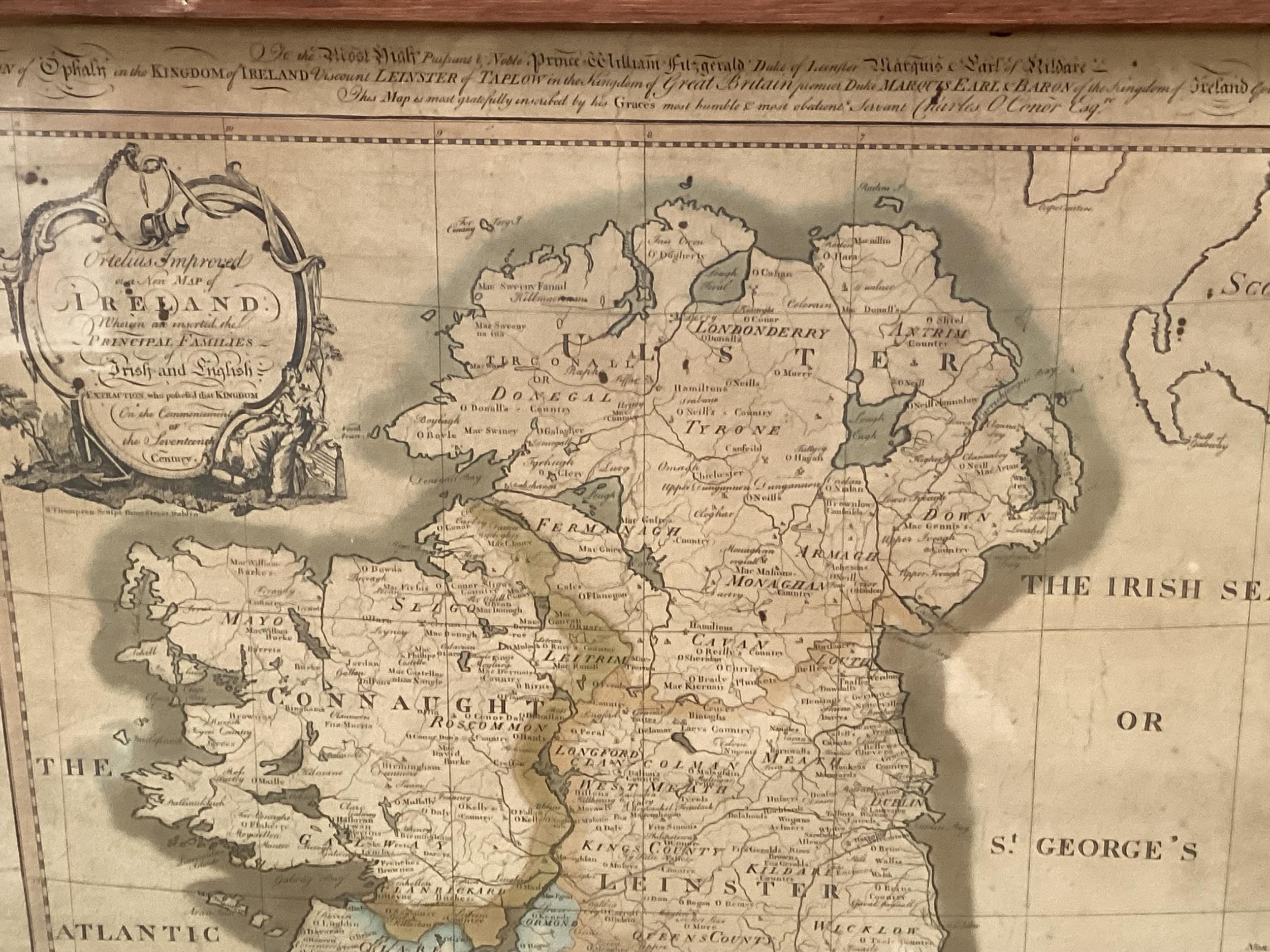 An oak framed old map of Ireland, 76 x 72cm overall, some wear, see images - Image 4 of 5