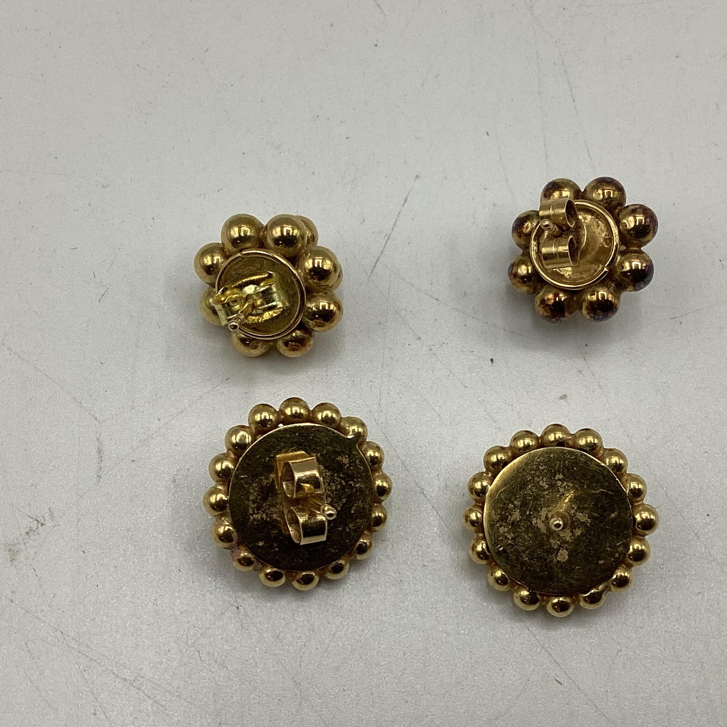 Two pairs of unmarked yellow metal ear studs. 11.3 g (Auctioneers Note: the vendor has the jewellery - Image 2 of 2
