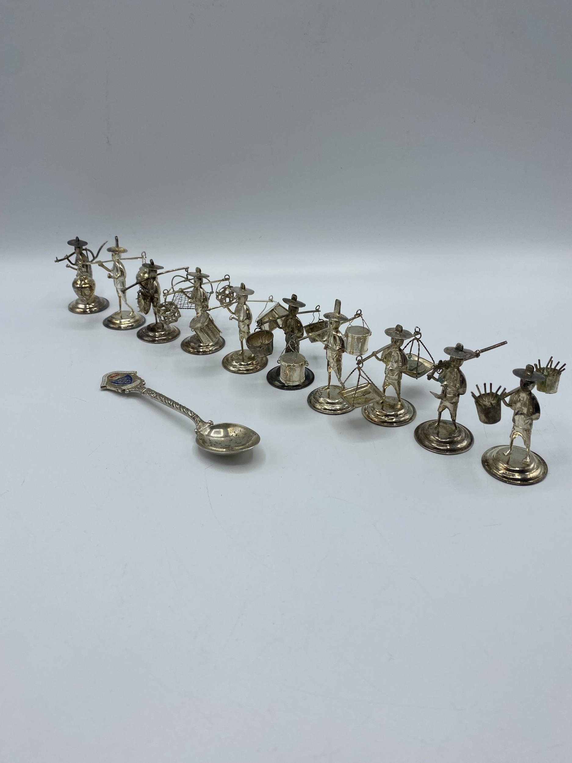 A set of 10 Hong Kong Sterling silver figures of gentlemen carrying baskets. together with a - Image 2 of 10