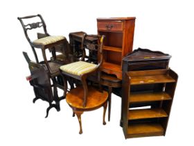 A quantity of brown furniture to include Victorian and later, occasional tables, chairs, side