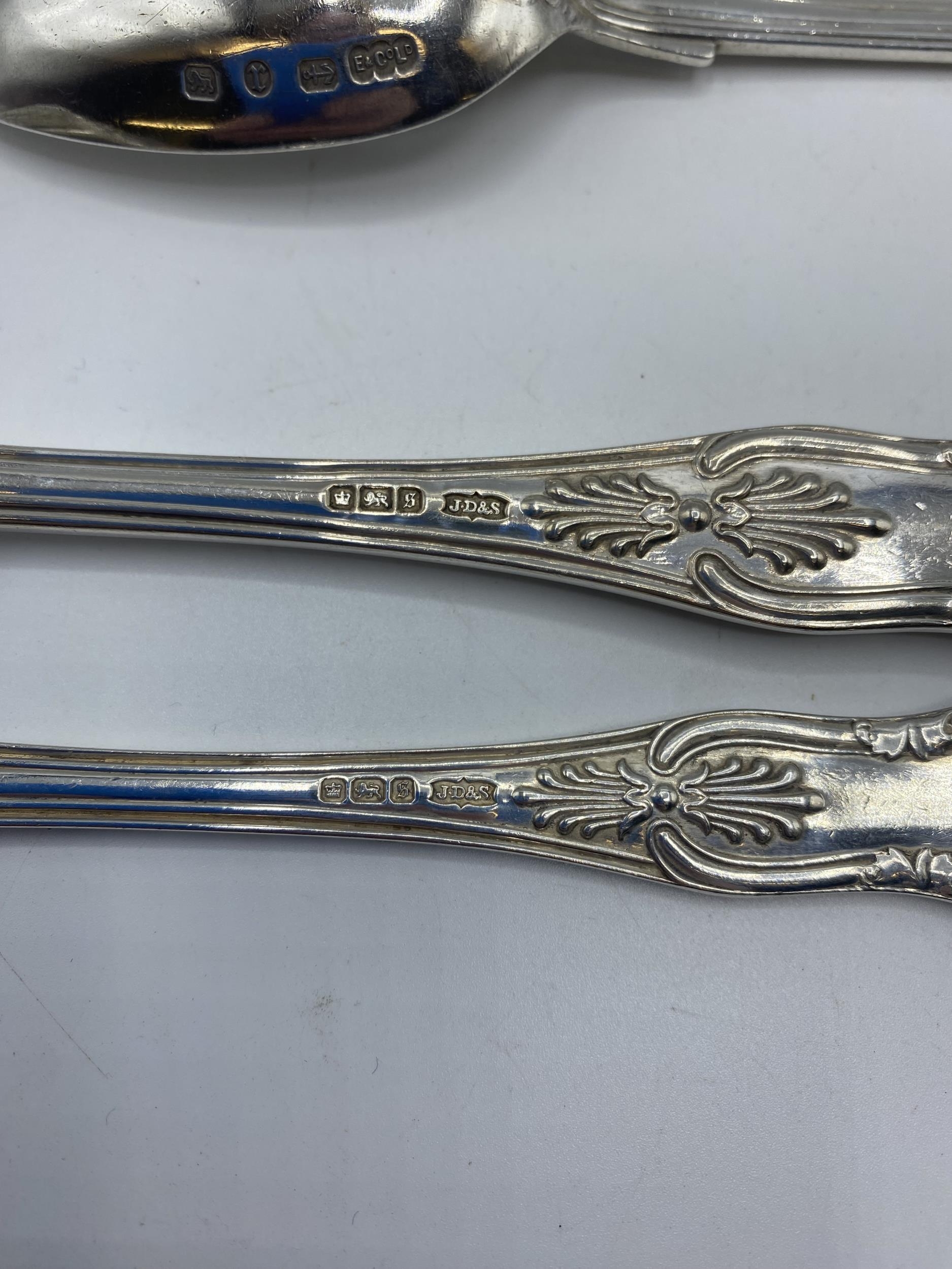 A sterling silver six person service , Elkington and Co, James Dixon and son in the Kings pattern. - Image 3 of 6