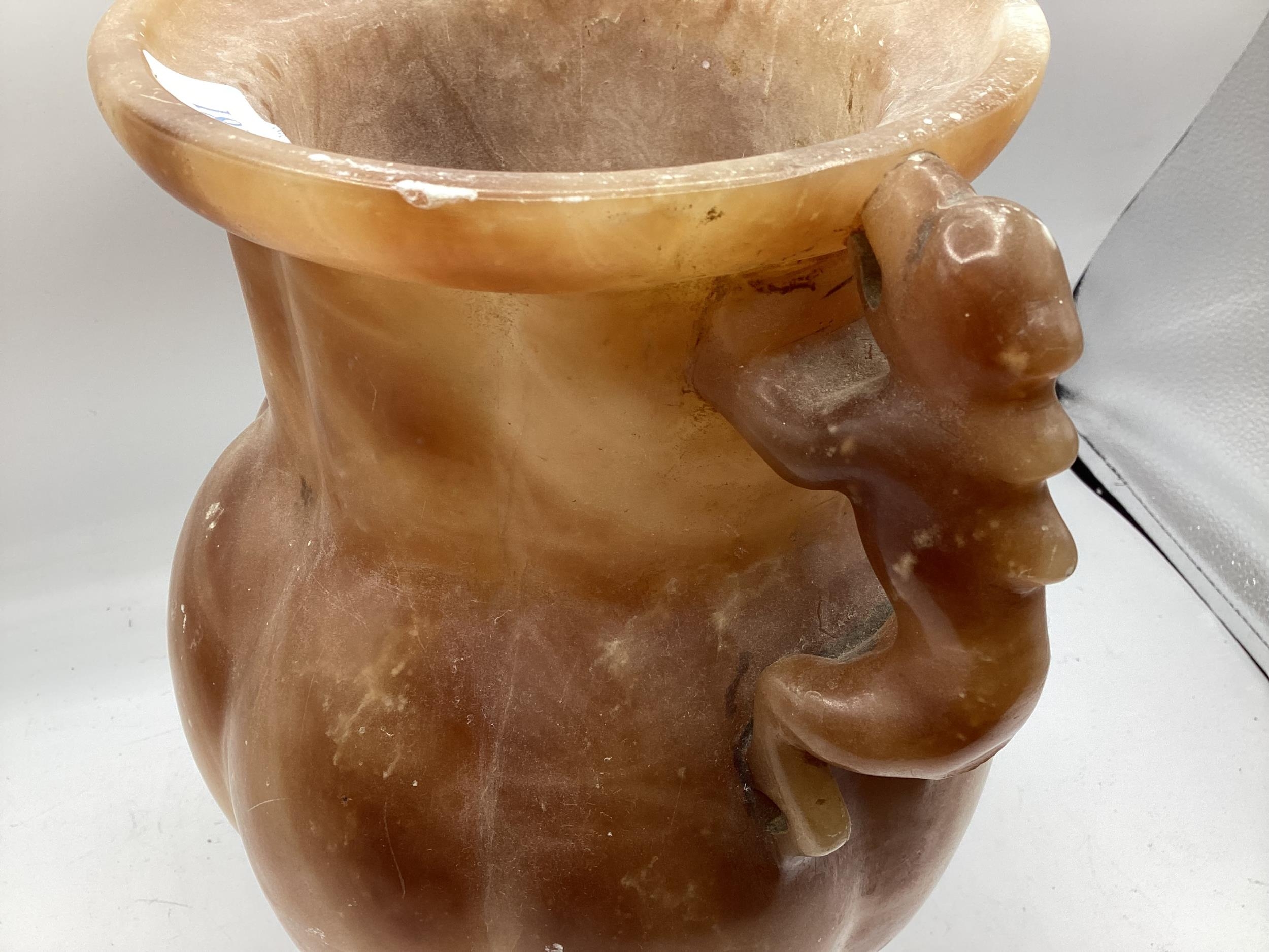 A Oriental soapstone vase, with mythical beasts to shoulders, approx 40cm H, losses and wear all - Image 4 of 9