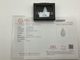 A unmounted pear cabochon cut white opal 12.63ct, With AIG report.