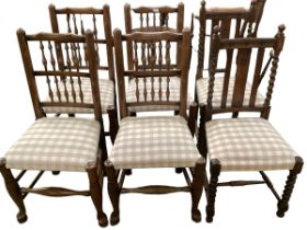 A quantity of chairs, to include a set of 4 oak framed spindle back with checked seat upholstery,