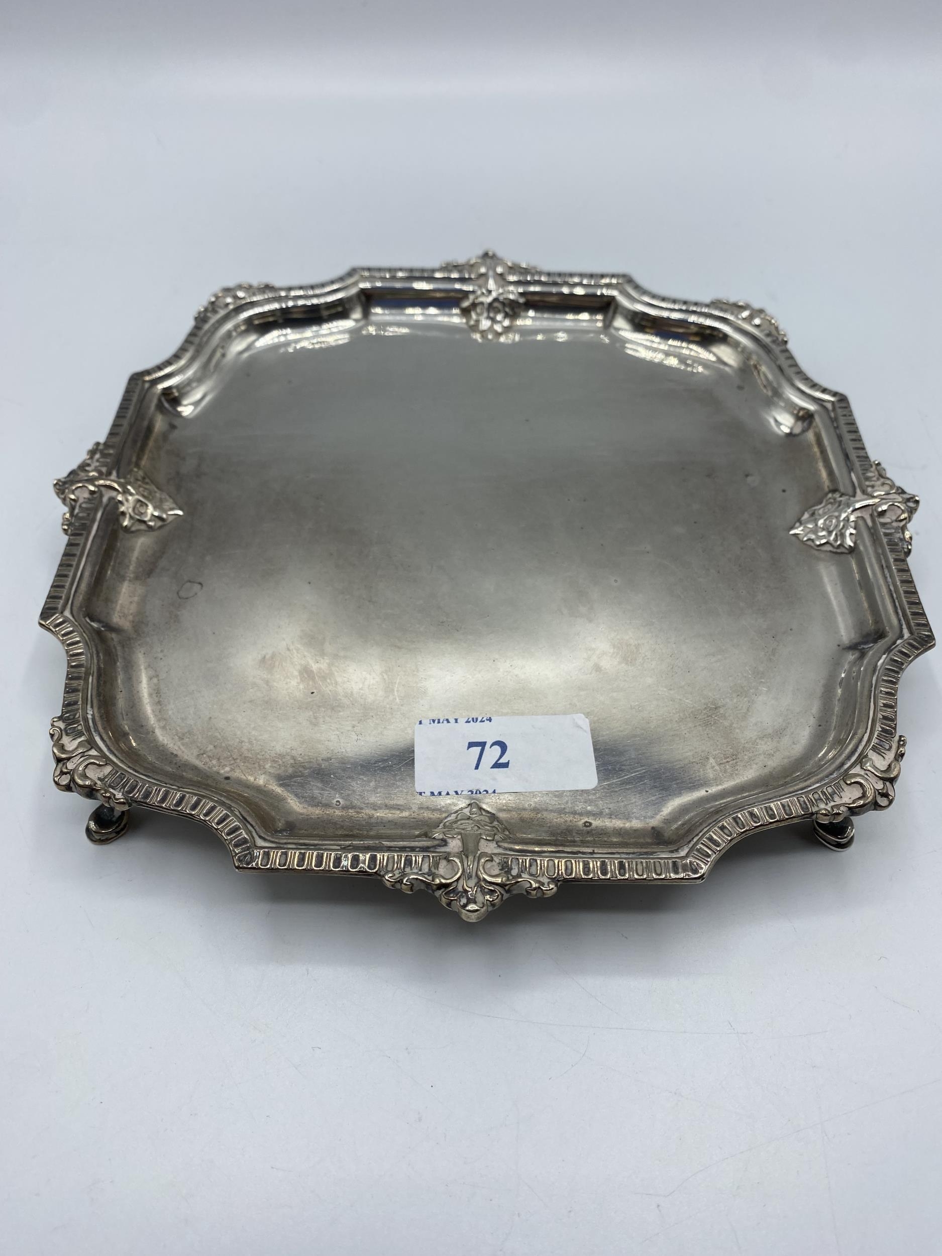 Sterling silver footed card tray Mappin and Webb London 1927. 315 g - Image 5 of 5