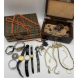 A collection of bead and costume jewellery, contained within 2 jewellery boxes.