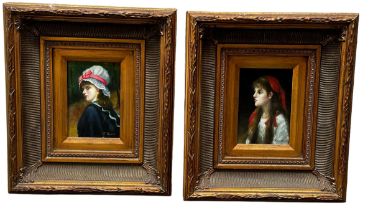 JOLANDA RUSSO, (XX), two oil on board portraits of young ladies in recessed gilt frames Each: 18cm x