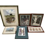 Quantity of pictures and prints to include a pair of C20th framed and glazed oriental mountain and