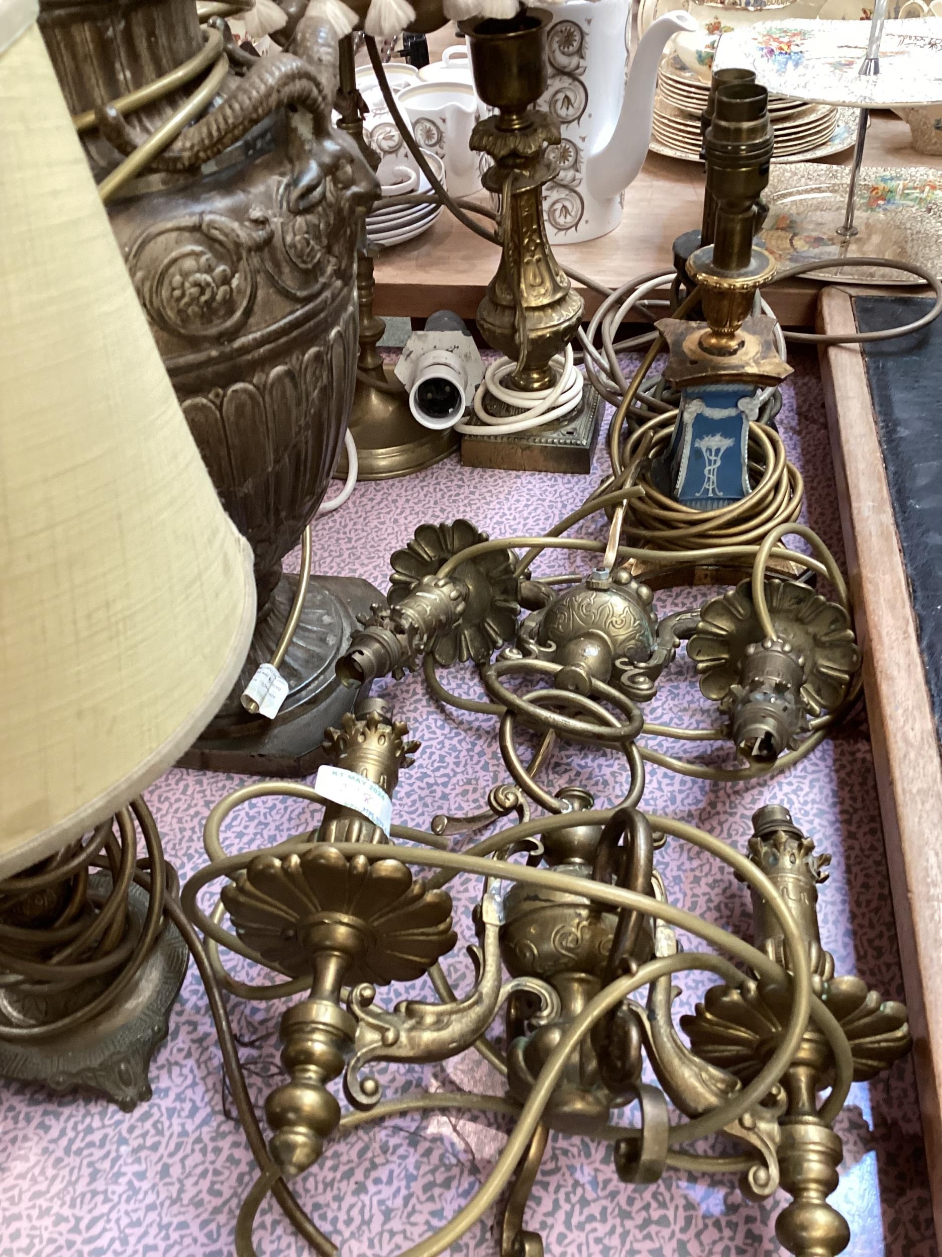 A quantity of lamps, lampshades, wall sconces and candlesticks, all as found; Fawley Manor Clearance - Image 4 of 9