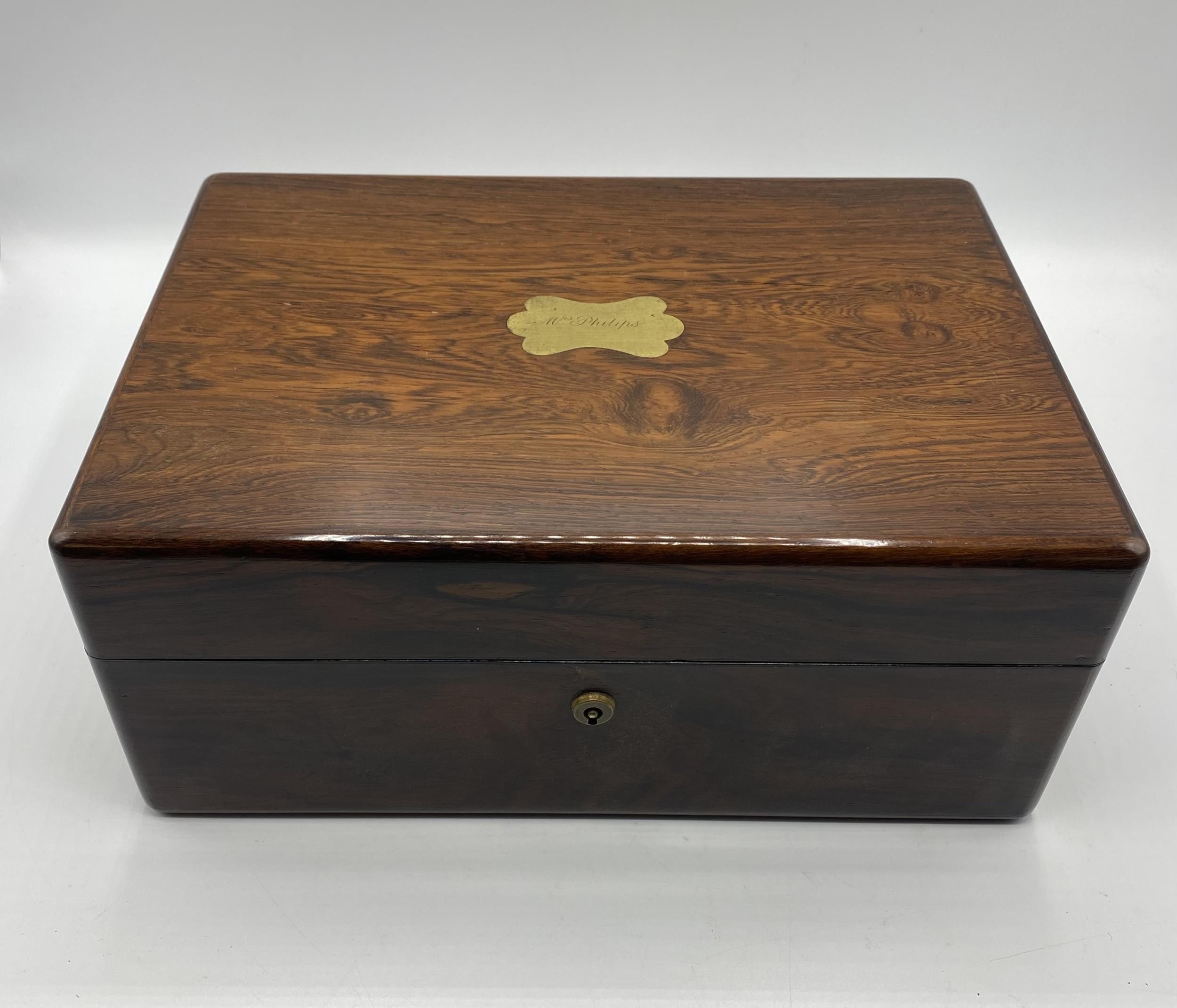 A mahogany travel case with original leather cover case, leather cover 21/29/12 cm - Image 2 of 8