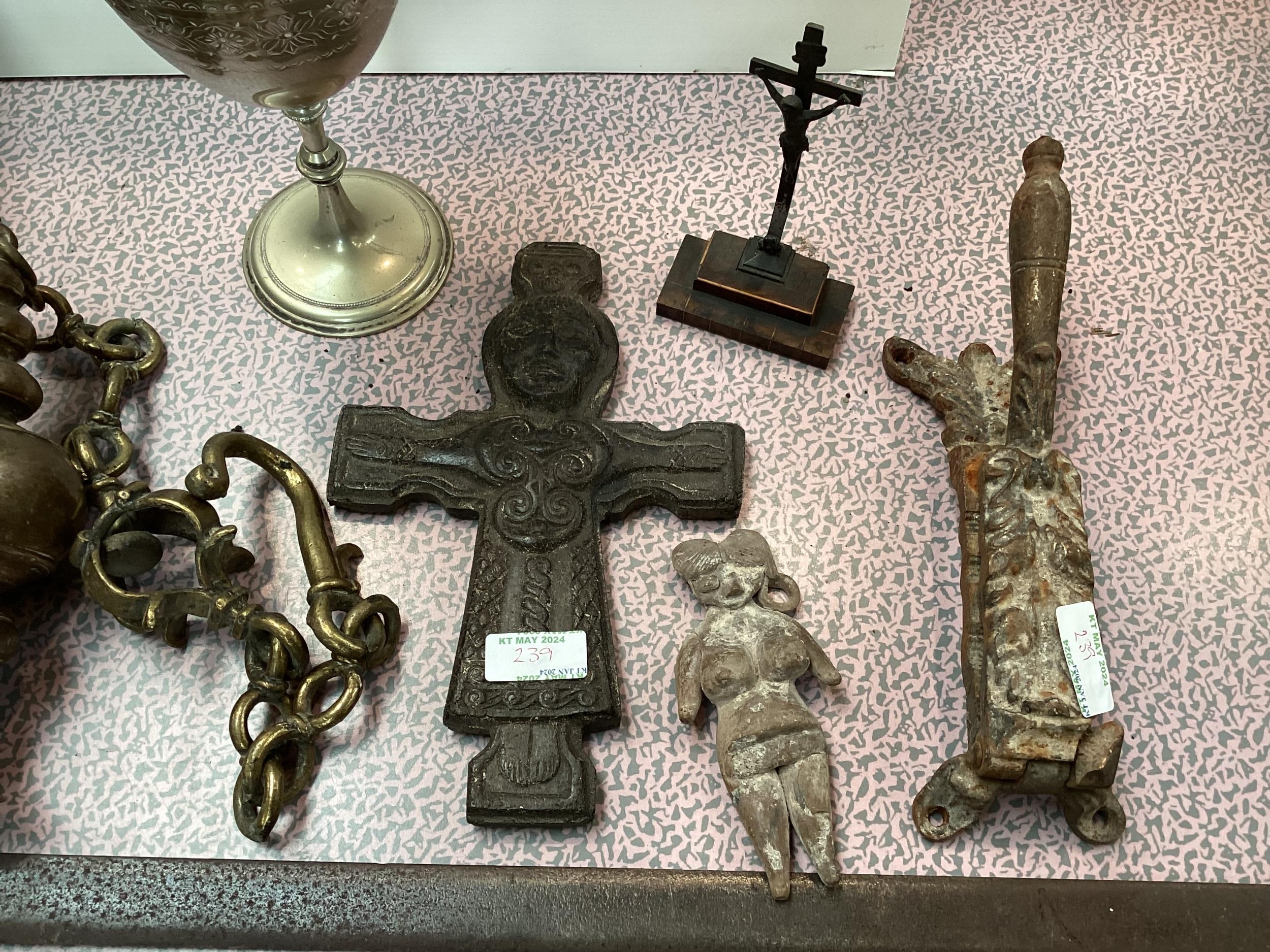 A quantity of metal wares to include a sword, a pierced casket, crucifix etc, see all images, Fawley - Image 3 of 8