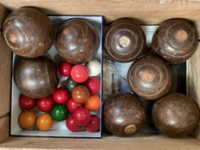A quantity of old billiard balls and bowling balls etc, Fawley Manor cellar Clearance