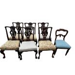 Set of 6 Chippendale style dining chairs and a Victorian chair