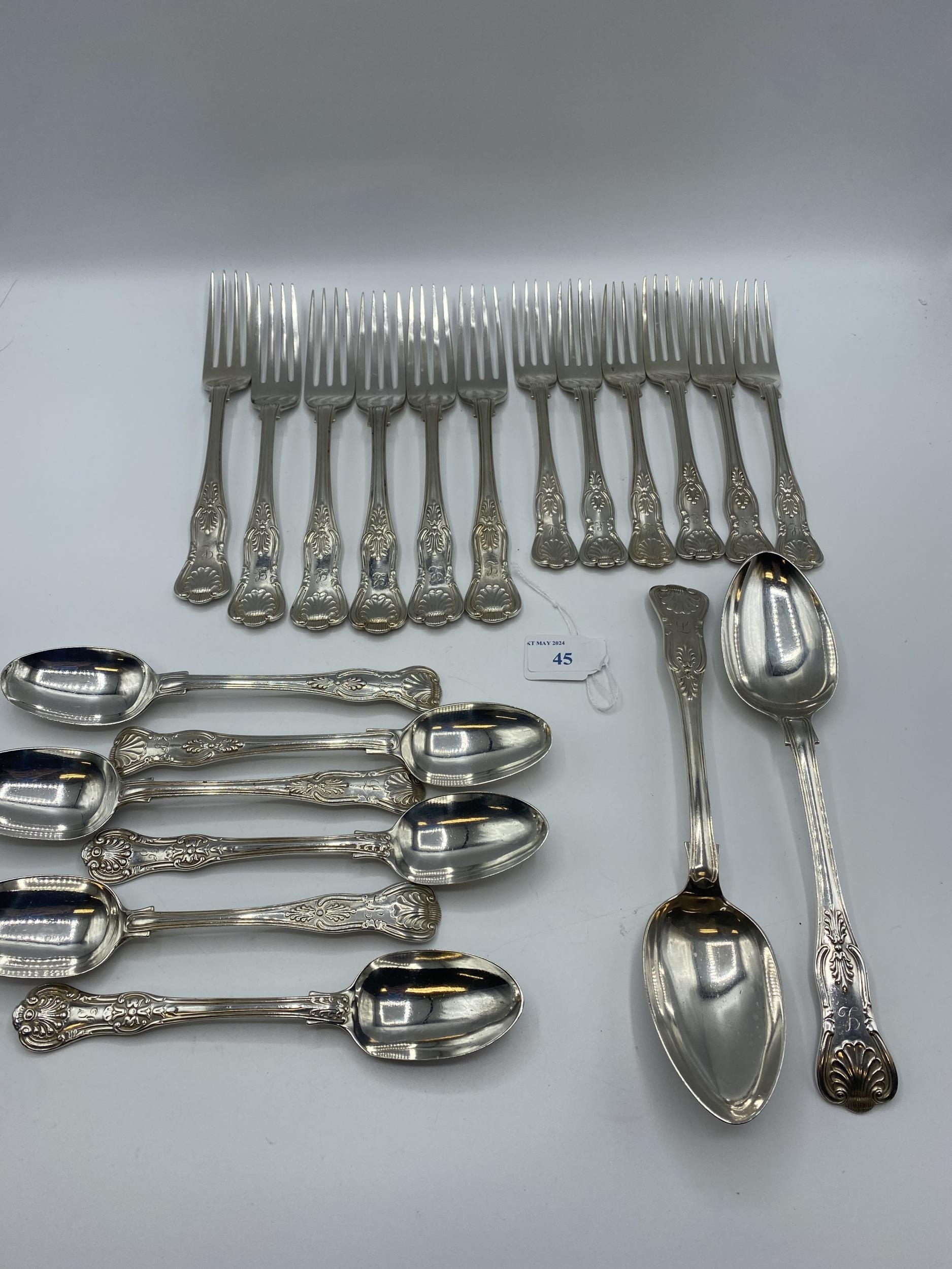 A sterling silver six person service , Elkington and Co, James Dixon and son in the Kings pattern. - Image 6 of 6