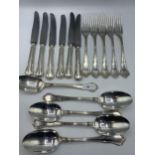 A collection of continental 800 marked silver flatware and knives. Flatware 646g.