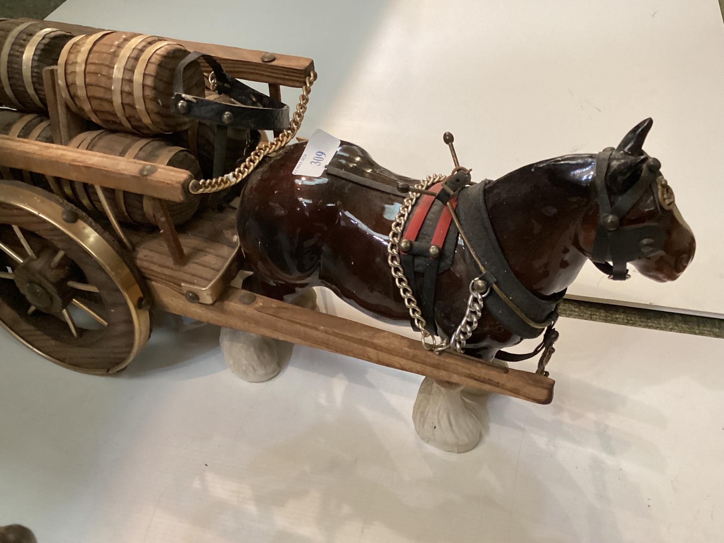 A china dray/cart horse, with barrels, and two carts, and a bronze style jockey and horse - Image 6 of 6