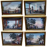 A Set of six C20th gilt framed reproduction copy prints, "Views of Chinese social life", from the