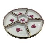 A Herend Raspberry Apponti crudite serving dish, 7 pieces, approx 37cm diameter