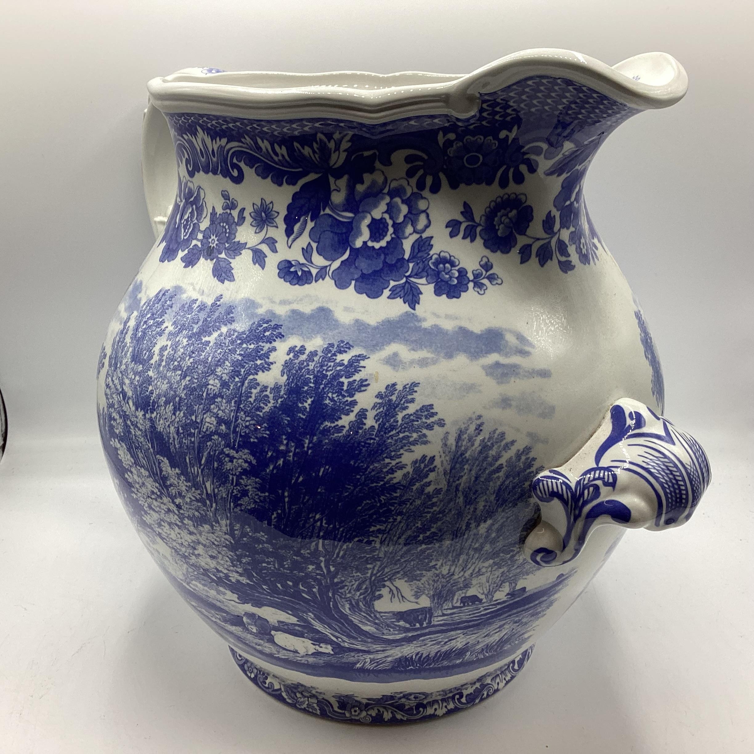 An oversized blue and white Spode jug, marked to base, " The signature collection, "Rural Scenes" - Image 3 of 6