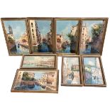 A set of 8 framed and glazed watercolours of Venice, 23 x 38cm overall largest, set various sizes,
