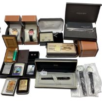 A collection of boxed High Street fashion watches , zippo lighters fountain pens etc.