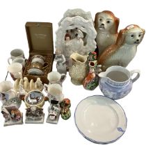 A quantity of china to include a pair of Staffordshire Flatback figures, Pair of Spaniels, a