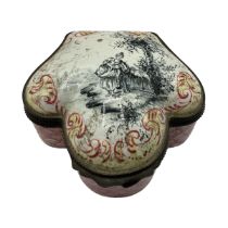 A Bilston enamel box, with pink decoration to base, some surface wear, approx 9cm L