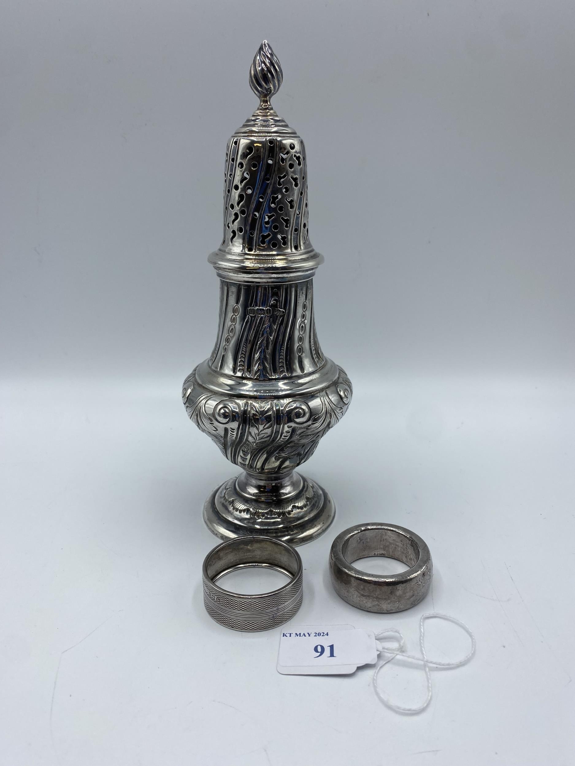 A sterling silver sugar sifter by Walker and Hall Sheffield 1901, together with sterling silver - Image 4 of 4