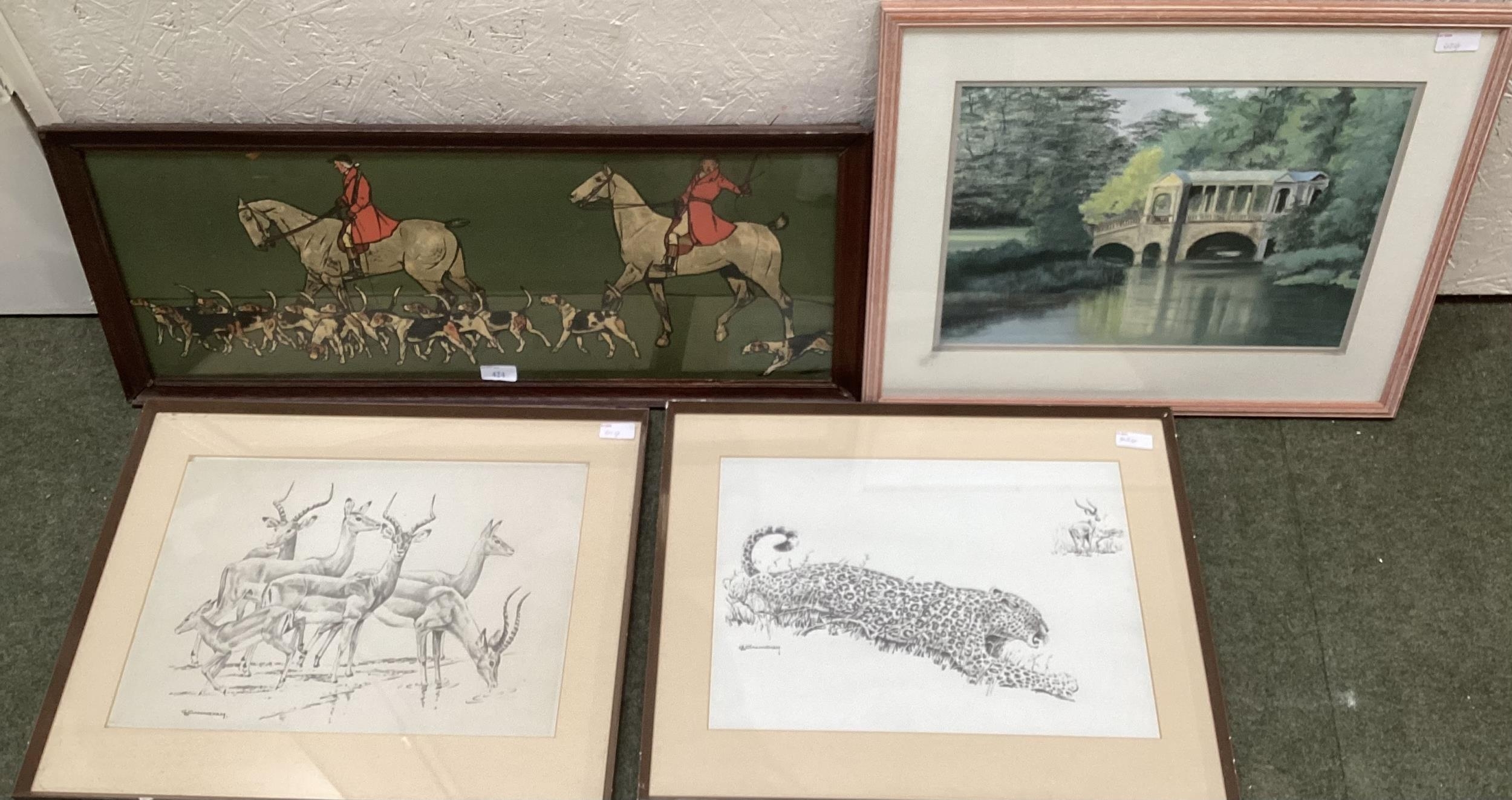 Quantity of pictures and prints to include a Cecil Aldin Hunting print, and a set of framed and - Image 9 of 14