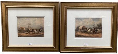 Pair of framed and gilt glazed watercolours, Carthorses/Waggonhorses, signed indistinctly, 17 x 23cm