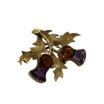 A 15ct gold citrine and amethyst thistle brooch, 4.35 g