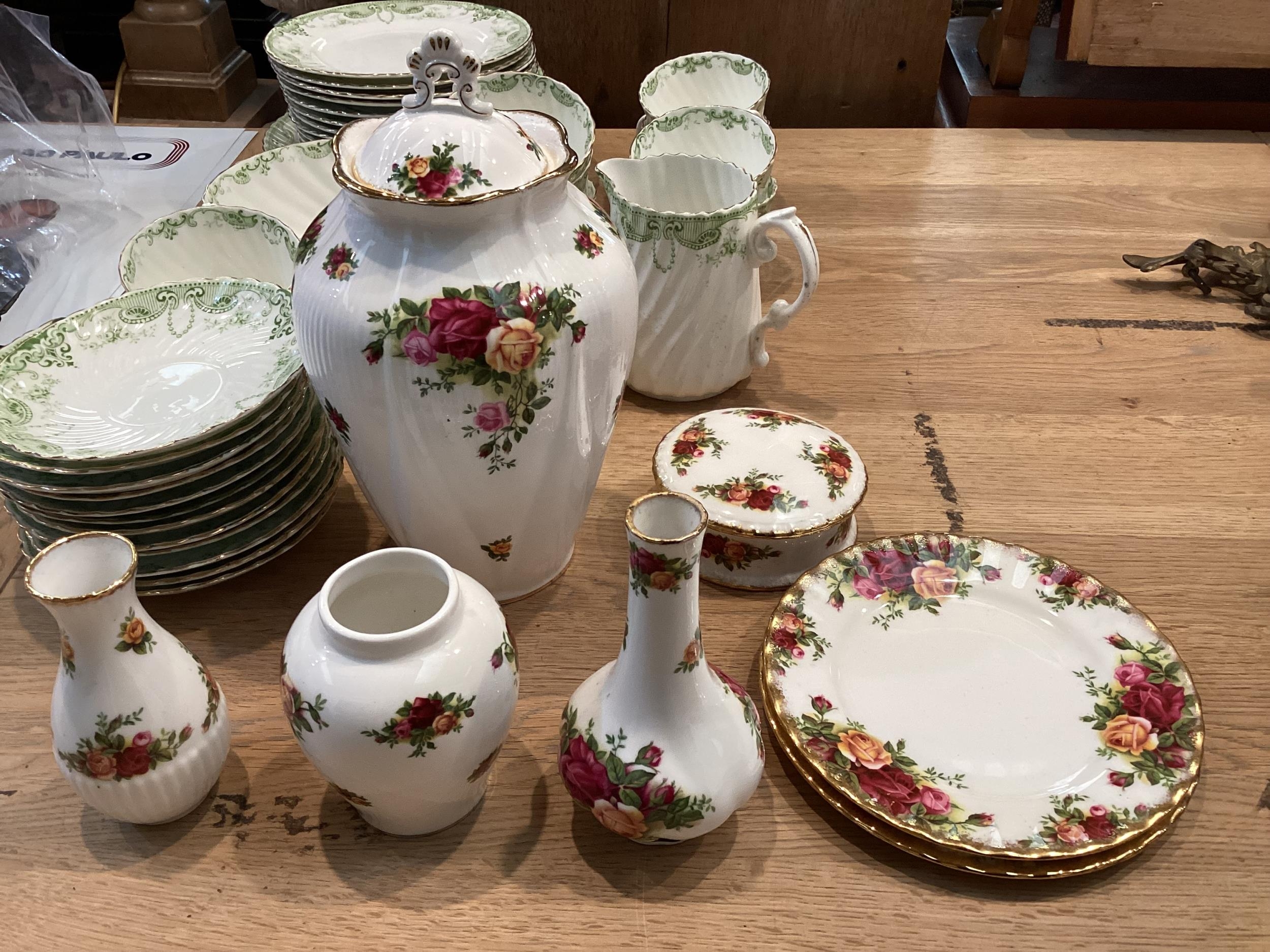 A quantity of Country Roses China (no damage), and a green and white tea set (some cracks and - Image 2 of 5