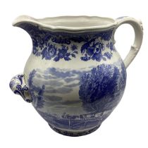 An oversized blue and white Spode jug, marked to base, " The signature collection, "Rural Scenes"